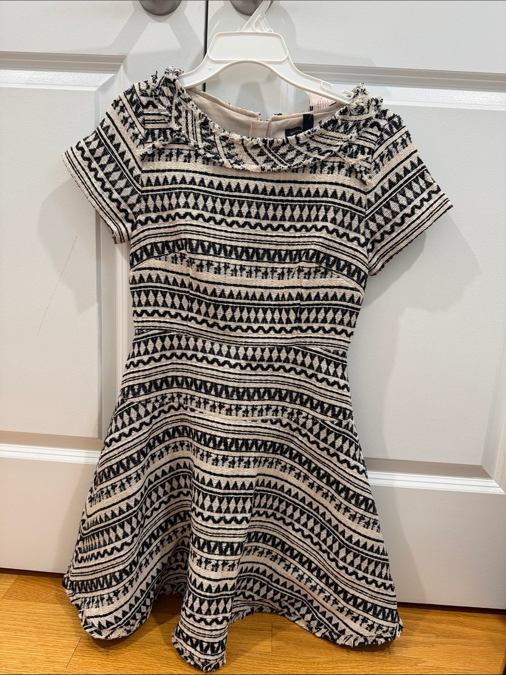 Banana Republic Black and Cream Patterned Fit-and-Flare Dress